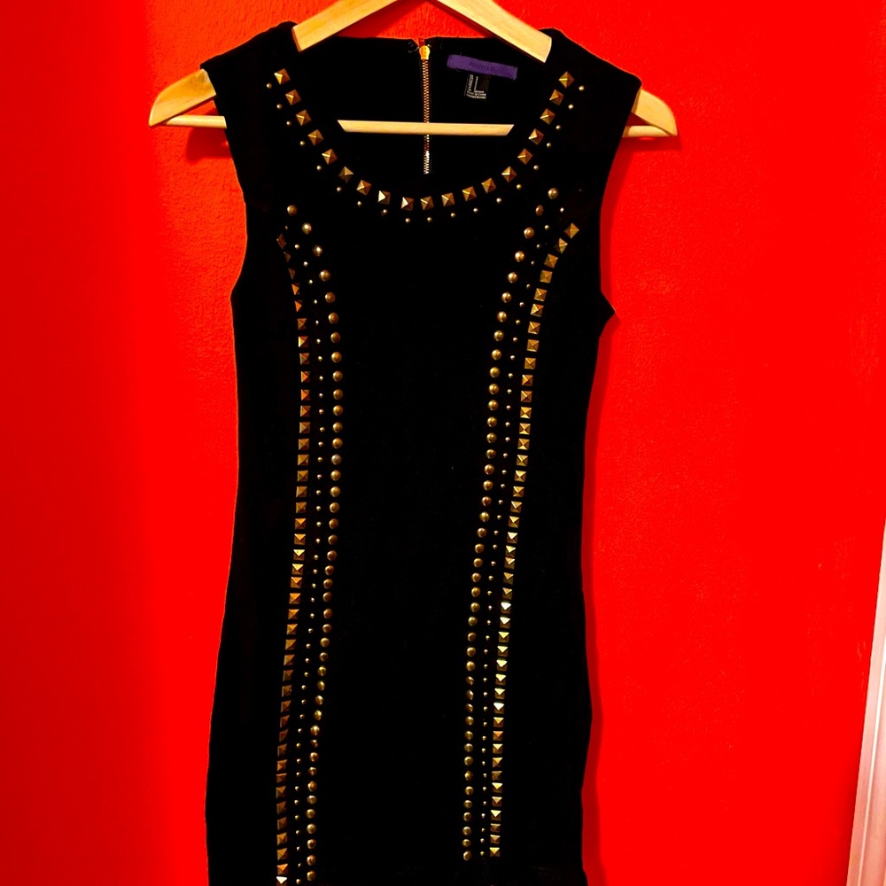 Black and gold midi dress